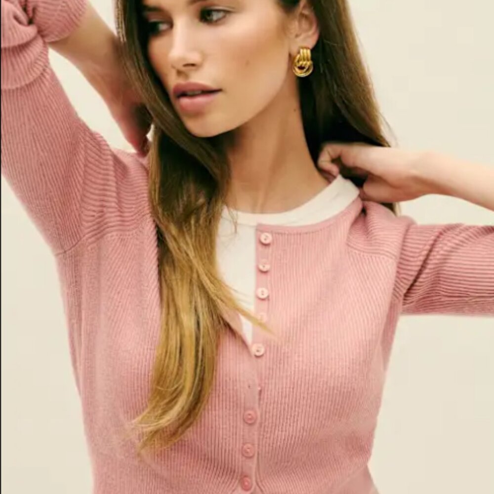 NWT Reformation Meadow Regenerative Merino Cardigan Pink - Size S